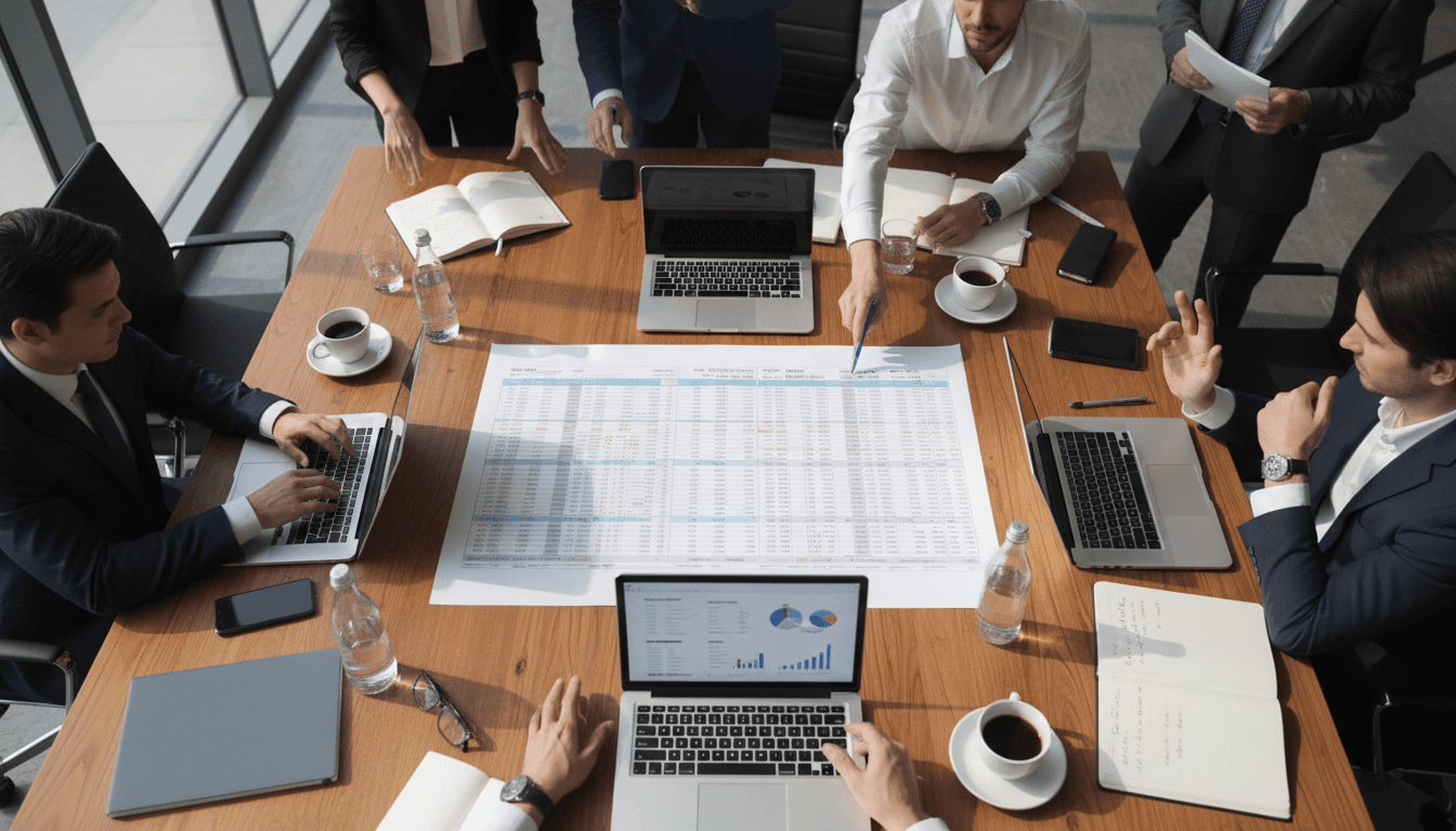 Marketing team reviewing strategy and performance data together