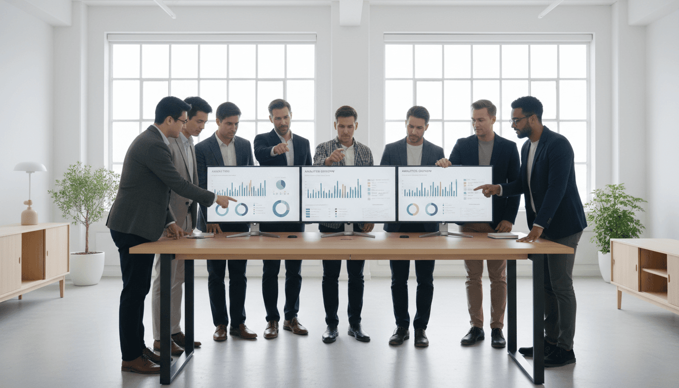 Team members reviewing marketing performance reports together