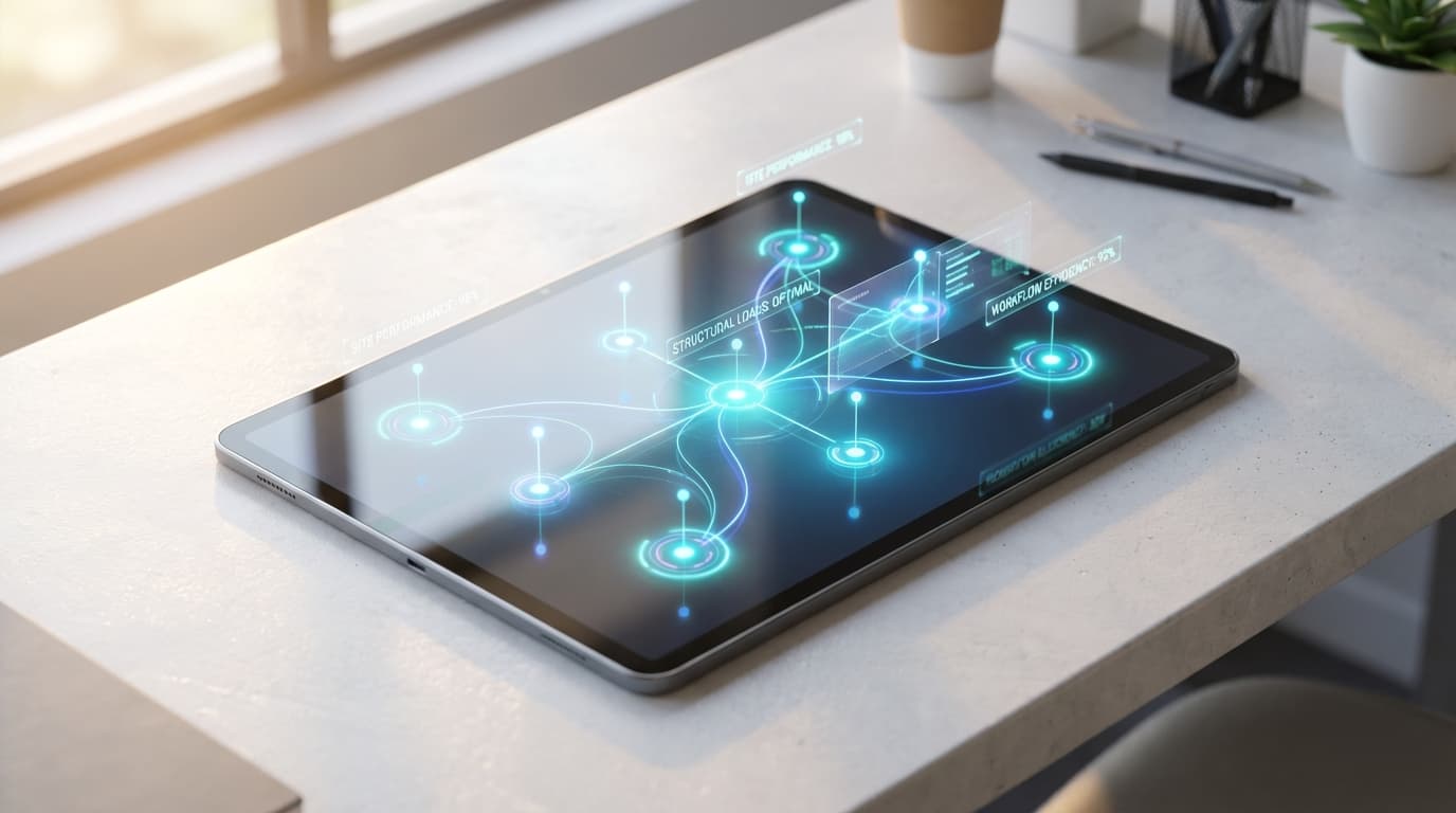 AI interface showing data patterns and network connections